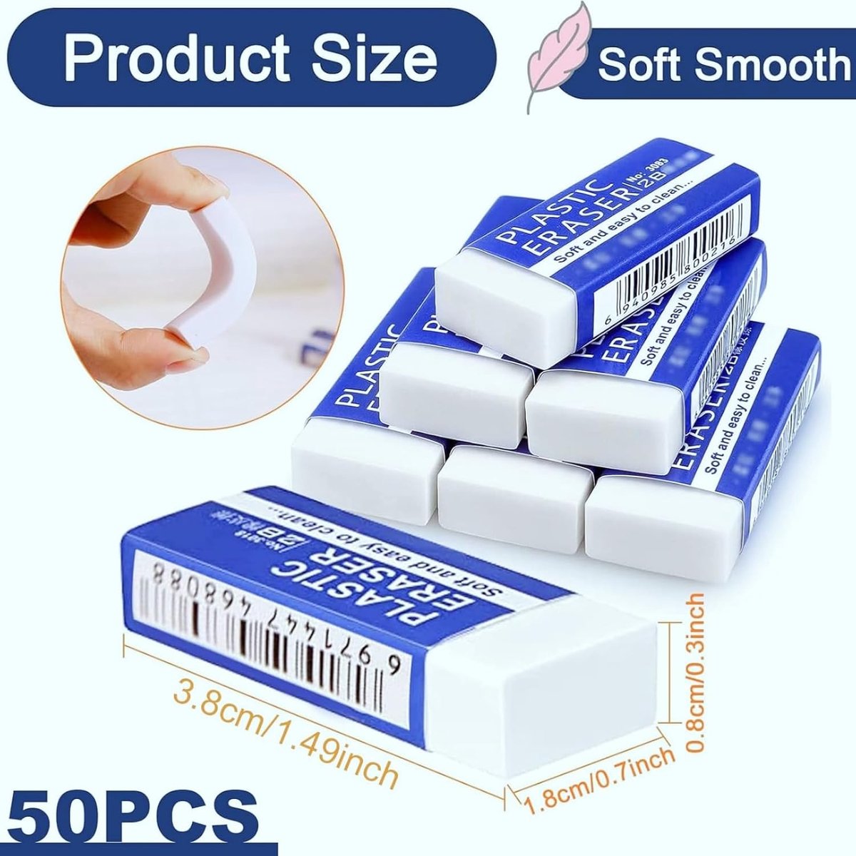 Pencil Erasers 50Stuks - Classic Wit Plastic - Zacht en Duurzaam - Ideaal voor Scholen - ShopVlot