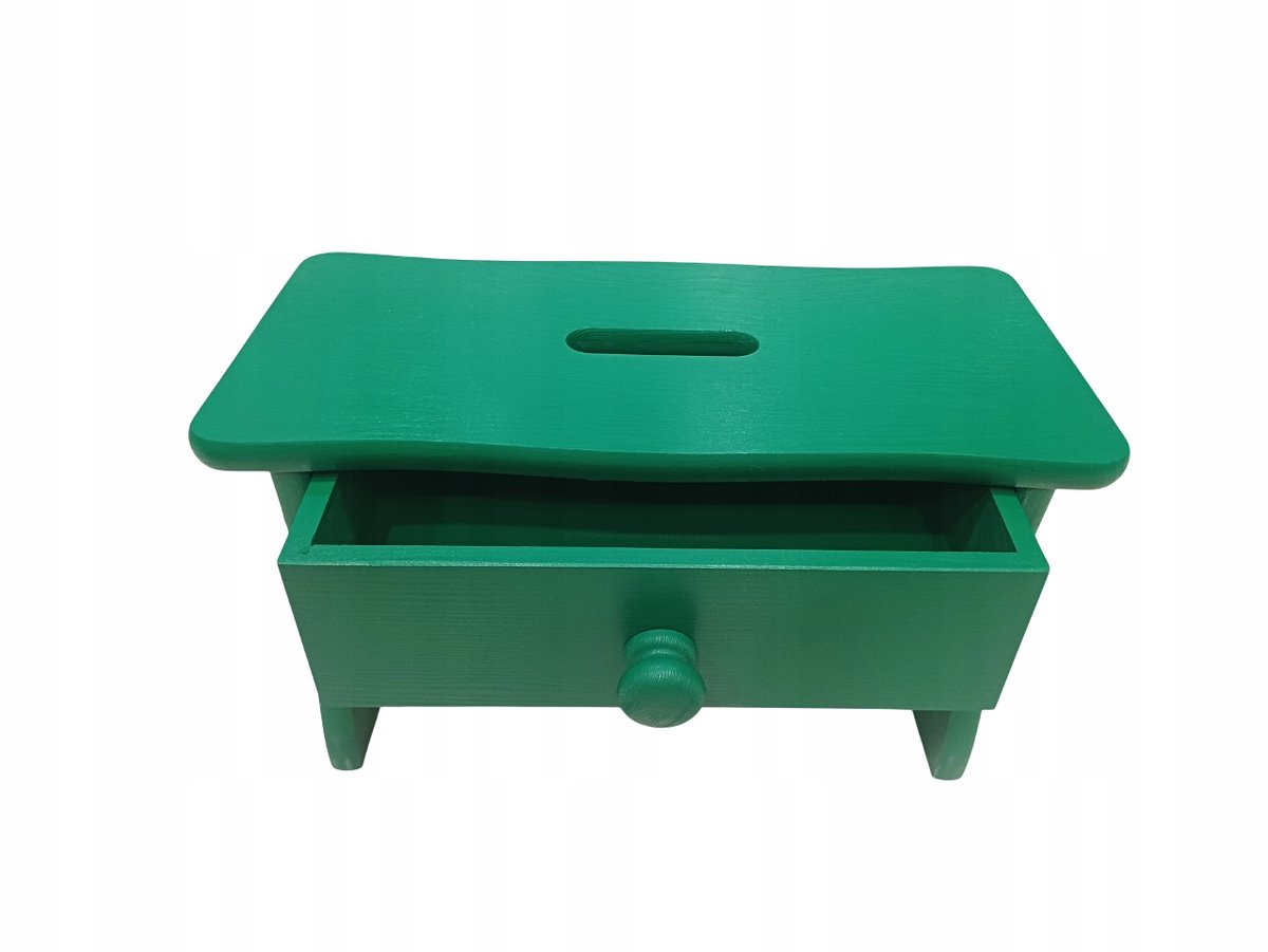 Groene Houten Kruk met Lade - 26 cm Hoog