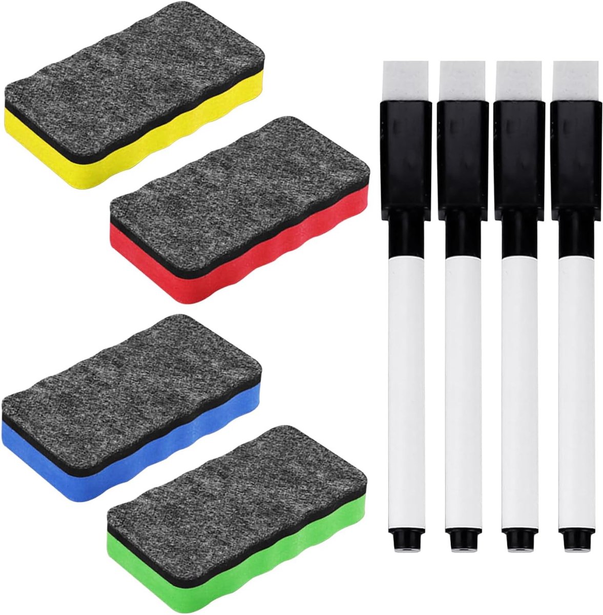 Bordwissers 4 stuks - viltwisser en microvezel - magnetische whiteboard-reiniger - ideaal voor scholen en kantoren - ShopVlot