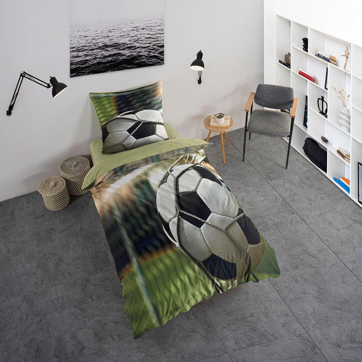Dekbedovertrek voetbal 135 x 200 cm - 100% katoen met rits - sportief design - zorgt voor een comfortabele nachtrust - ShopVlot