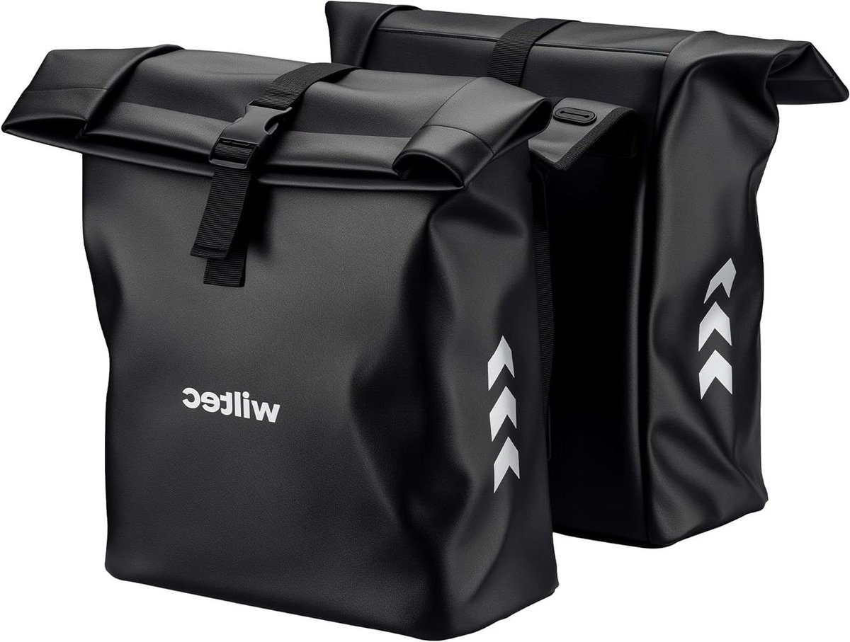 Dubbele Fietstas - Bagagedragertas Fiets - Fietsen Boodschappen - Waterafstotend PU Leer - 48 liter - Zwart