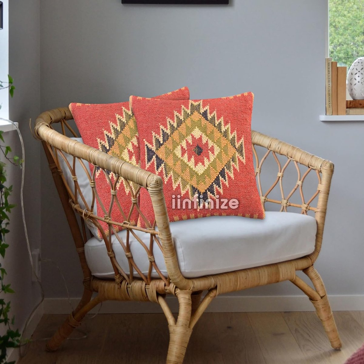 Jute kussensloop set van 2 - handgeweven kelim - 45 x 45 cm - wol-jute materiaal - sfeervolle uitstraling - SnelShoppen