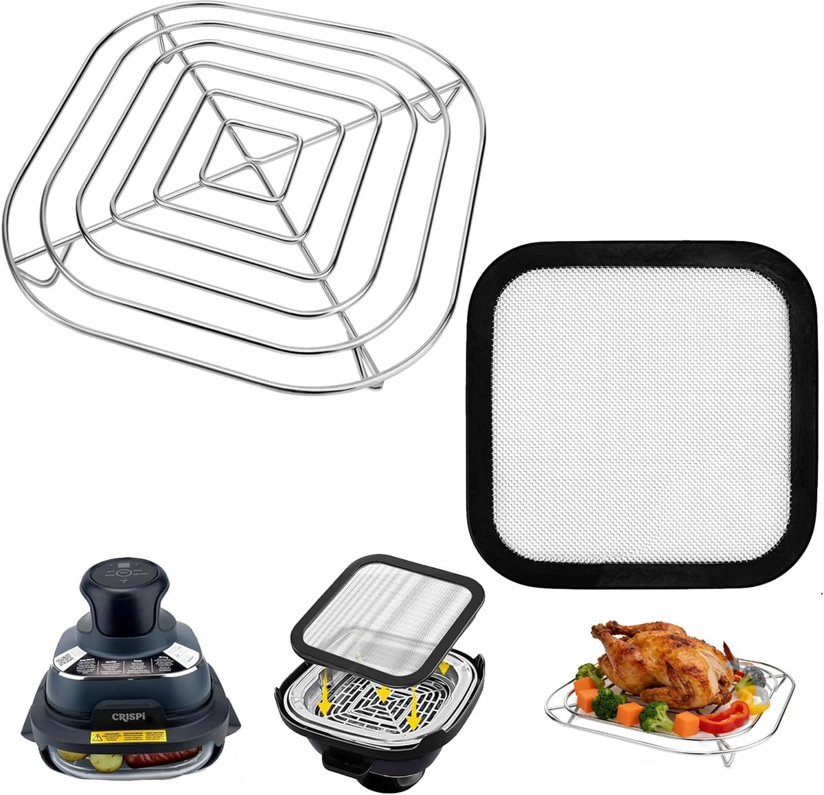 Accessoires voor Ninja Crispi, roestvrij stalen grillrooster + spatbescherming, compatibel met Ninja Crispi accessoires, roosterstop voor Ninja Crispy glazen reservoir 3,8 l