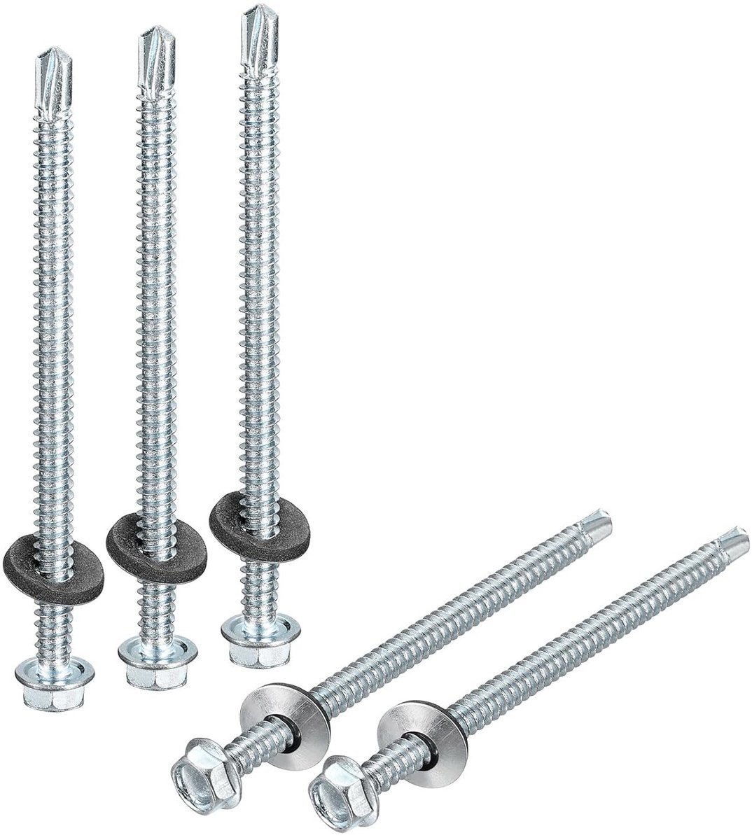 150 stuks trapeziumplaatschroeven #14x3-8/9" boorschroeven met afdichtring, verzinkt zeskantkop zelftappende schroeven met EPDM-afdichting voor metaal