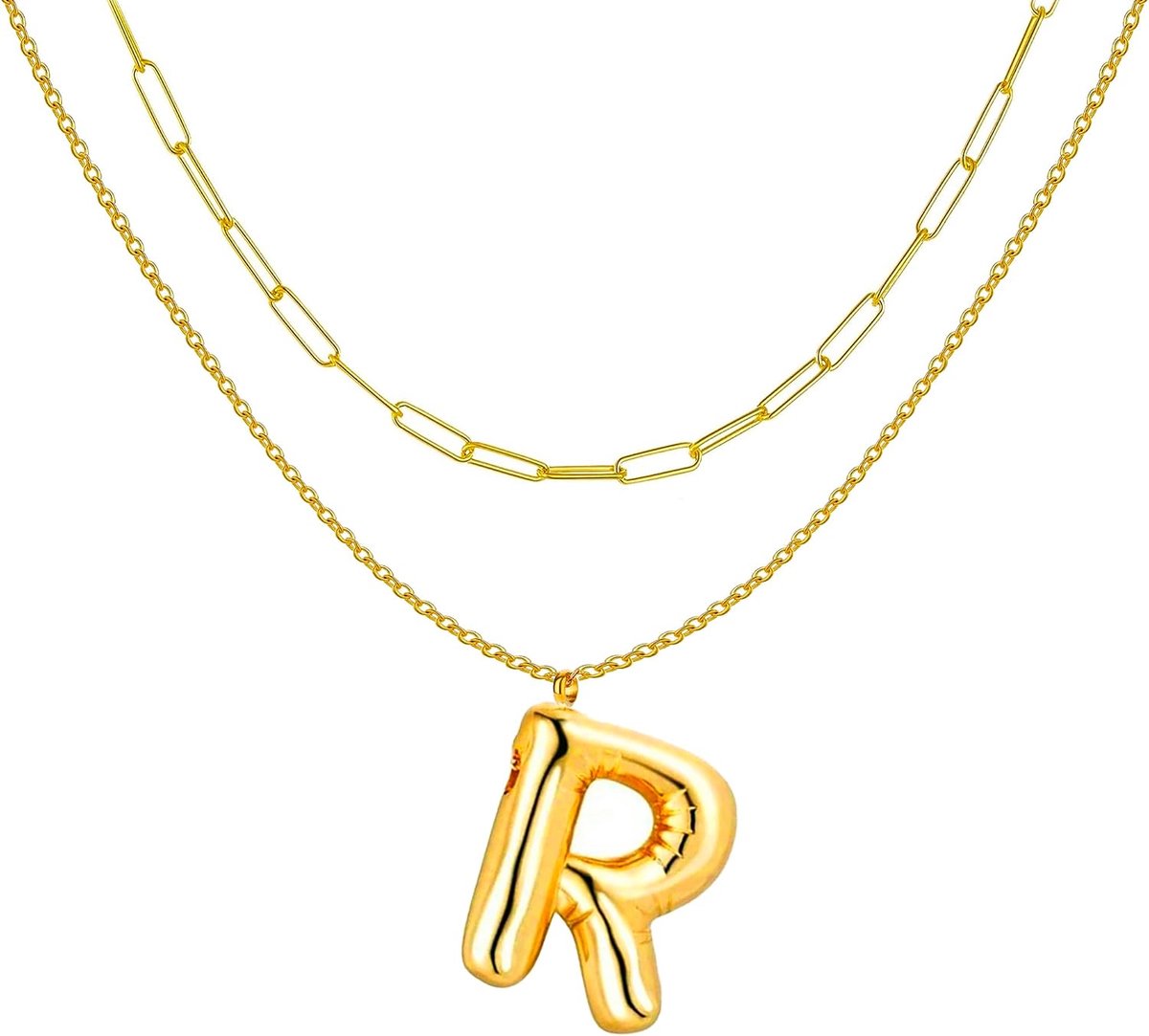 faith Ketting met initiaal letters, ballon, ketting, schakels, roestvrij staal, dubbellaags, hanger, letter blaas, voor dames, trendy mode