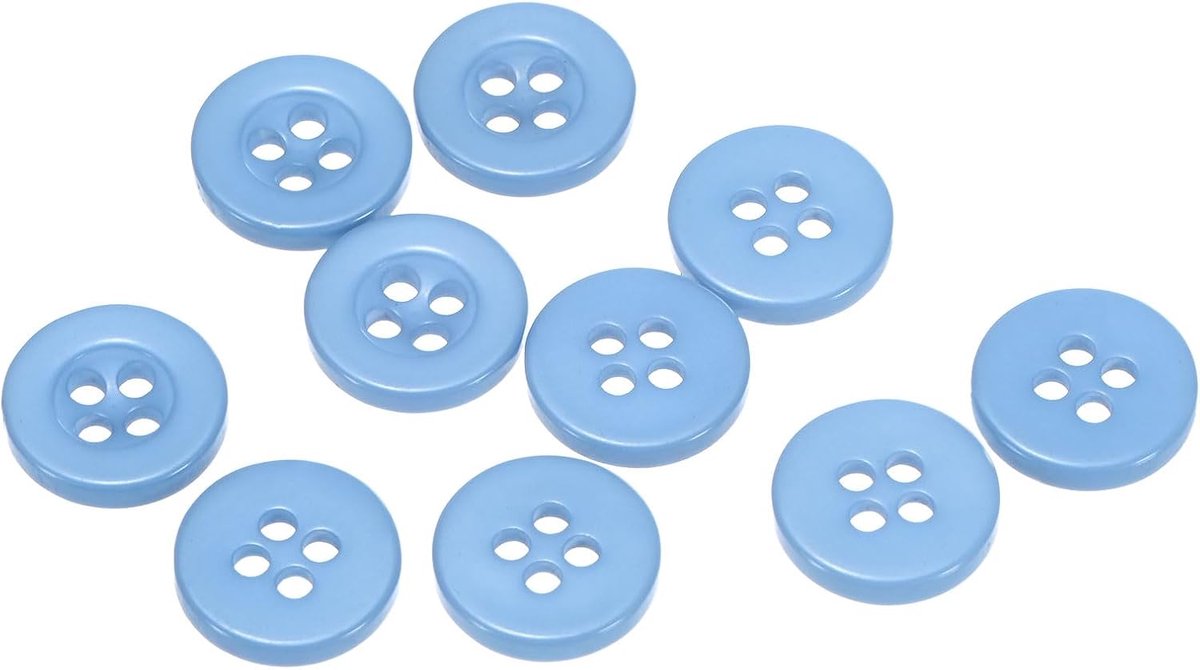 Knopen 15/32" (11,5 mm) hars rond plat 4-gaats ambachtelijke reserveknoppen voor naaien, overhemd, kleding en doe-het-zelf, hemelsblauw