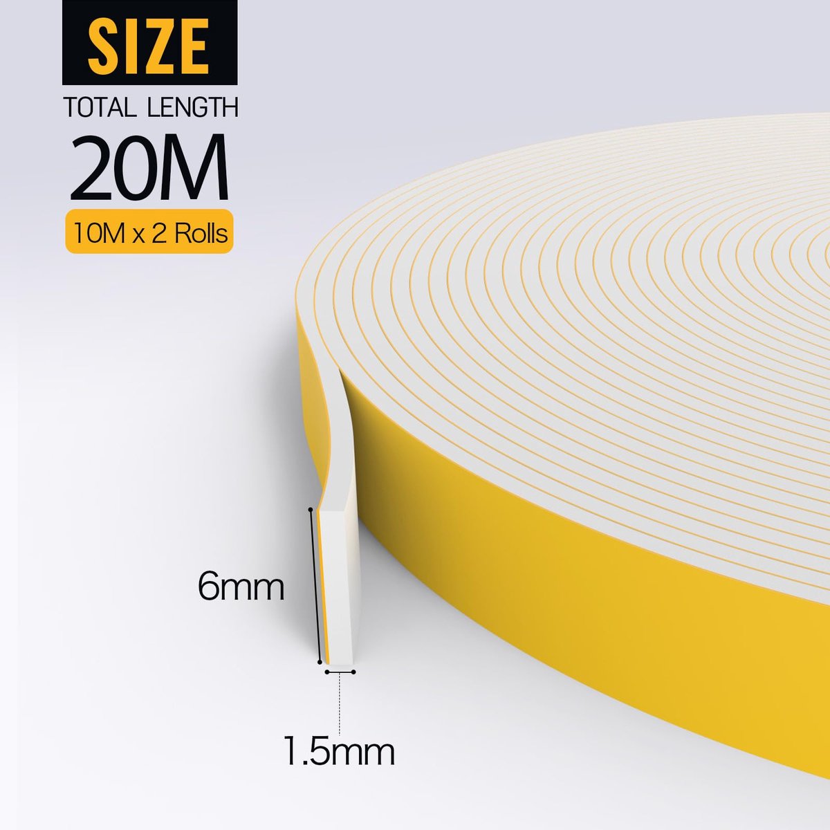 Afdichtingstape 6 mm x 1,5 mm - Zelfklevend rubberen schuim - Geluidsisolatie - Voor deuren en ramen - SnelShoppen