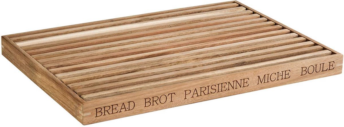 886 Broodsnijplank "Letter", snijplank, houten plank, broodsnijplank met uitneembaar kruimelvak, vier antislipvoetjes, 48 x 34 cm, hoogte 3,5 cm, bruin