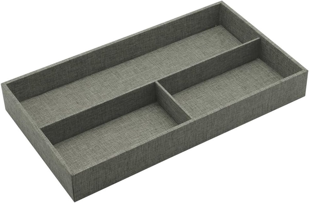 Secties Groot dienblad grijs stof open vest met 3 dienbladen voor stapelbare opslag en sieraden