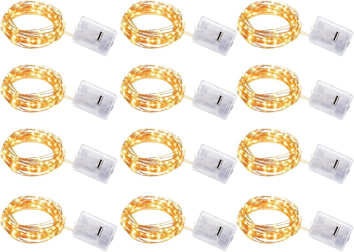 Mini-lichtketting 12 stuks - 1 m - 10 warmwit LED's - 3 modi voor binnen en buiten - SnelShoppen