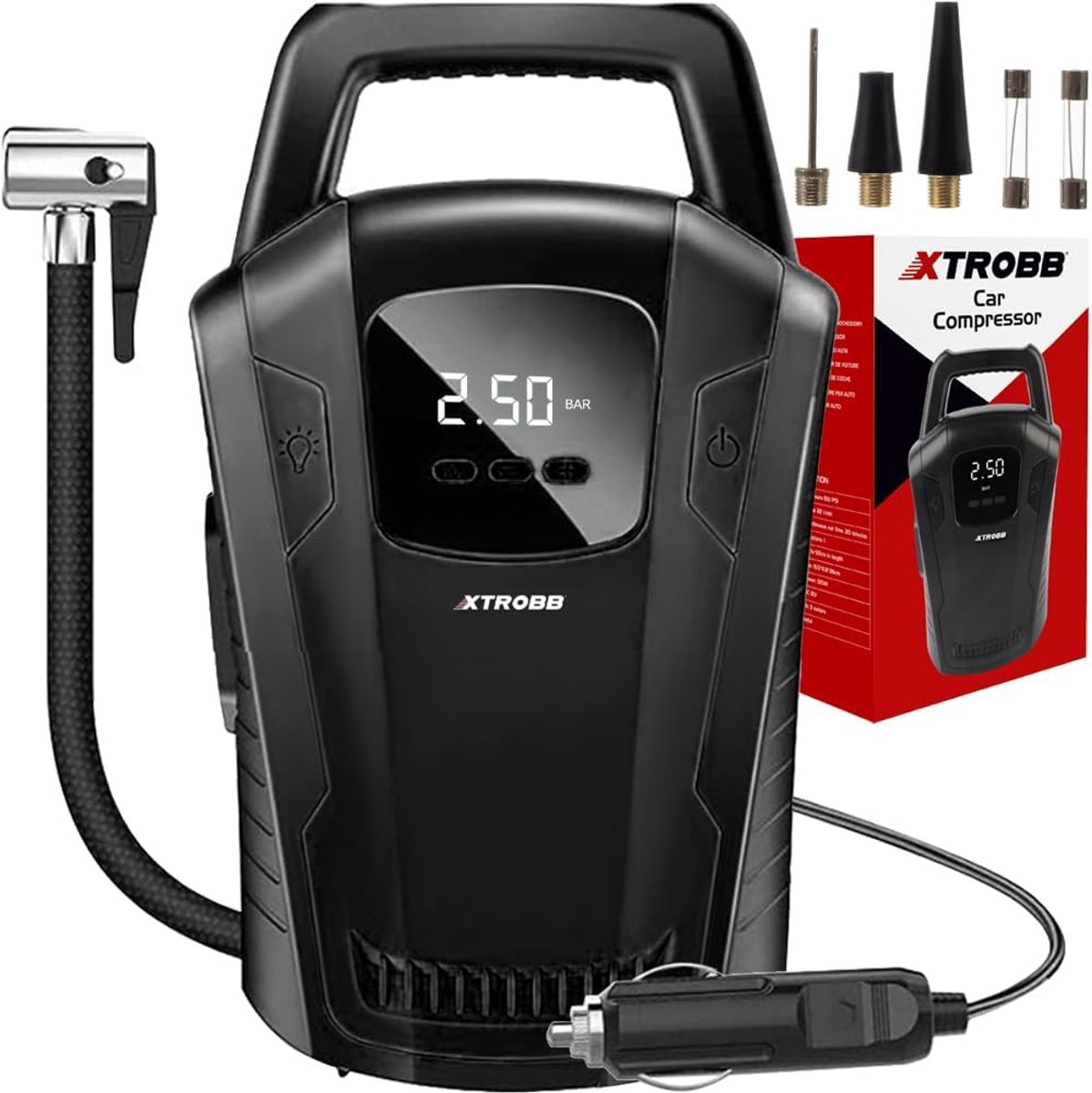 Mobiele compressor auto luchtpomp - 2.8 m kabel - met drukmeter - ideaal voor autobanden - SnelShoppen