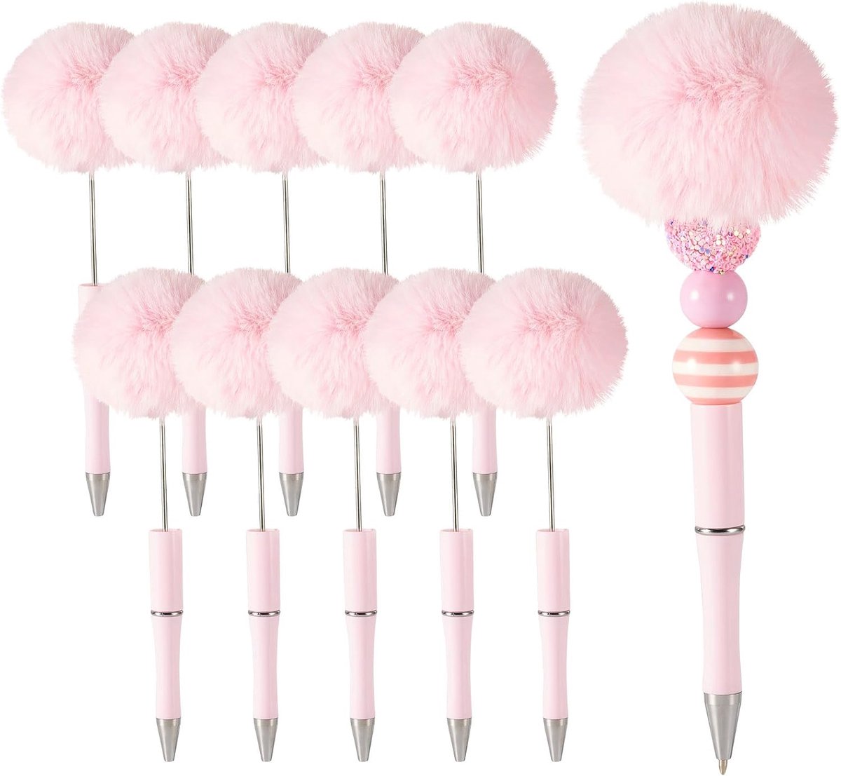 10 stuks pluizige balpennen pluche kralenpen pom pom balpen voor doe-het-zelf gepersonaliseerde pen decoratie school kantoor schrijfbenodigdheden, roze