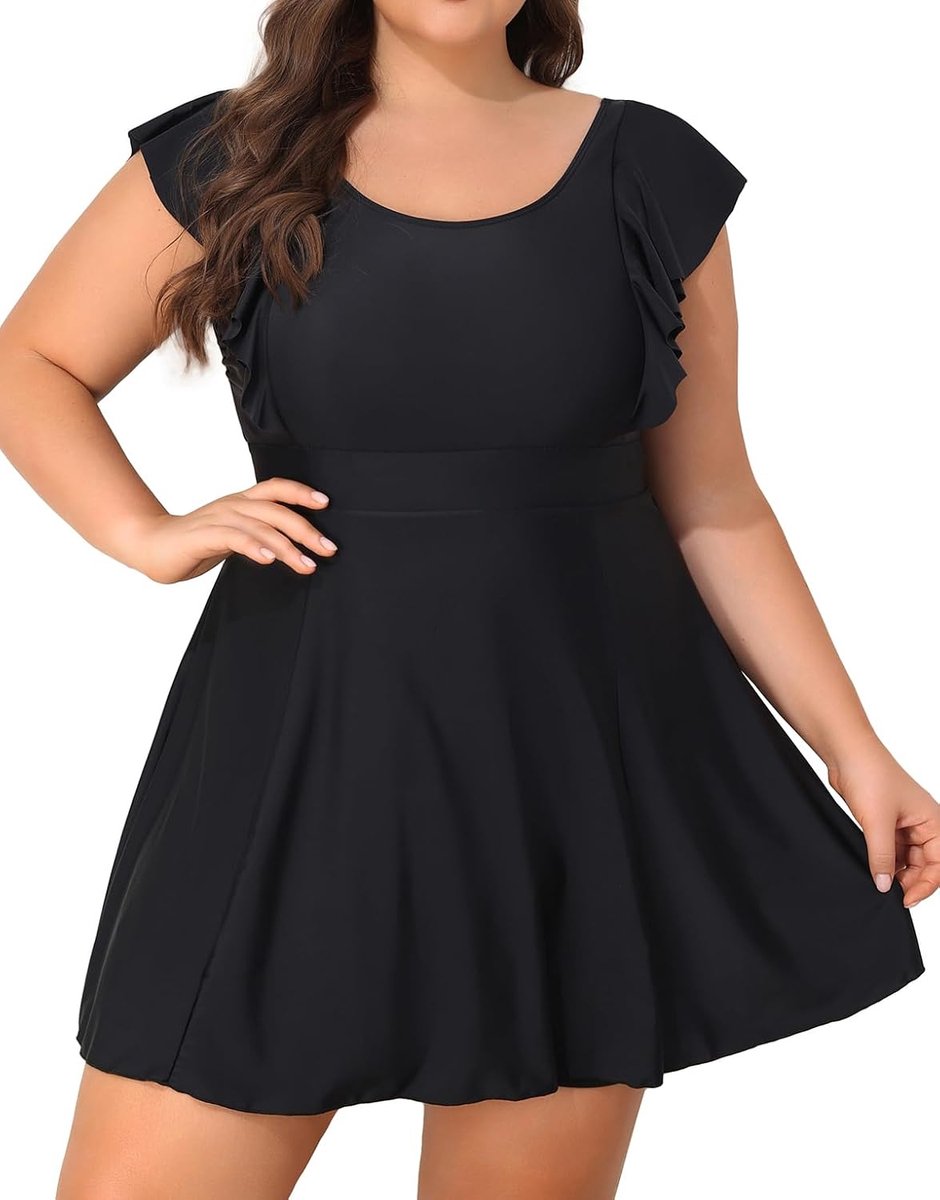 Vrouwen Plus Size Zwemmen Jurk Een Stuk Badpakken Ingebouwde Shorts Buikcontrole Badjurk