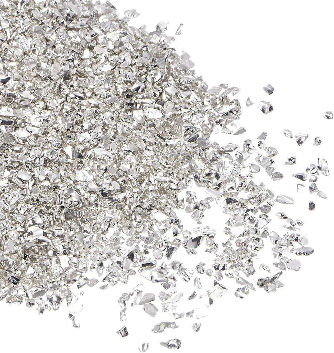 Glassplinters, 1-3 mm x 20 g, onregelmatig metallic glaszilver voor doe-het-zelf decoratie en nagelkunst, elektrisch geplateerd oppervlak