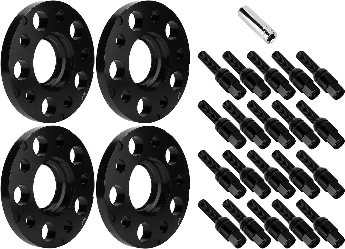 Spoorverbreders 5 x 112 15 mm met naafcentrering, 6061 T6 aluminiumlegering, 66,56 mm middenboring, verhoogt de stabiliteit, geschikt voor verschillende automodellen (zwart)
