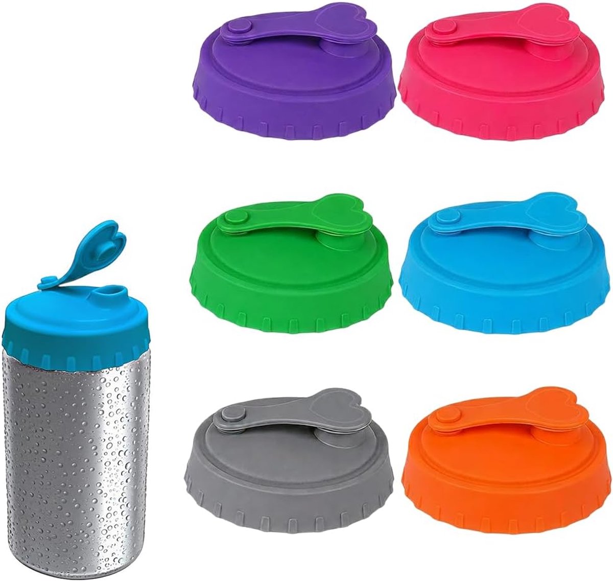 6 stuks bliksluitingen, drankblikjes, herbruikbare siliconen blikdeksel, bierblikjes, afdekking voor frisdrank, bierblikjes, sluiting deksel, drankblikjes (hartvormige knopen)