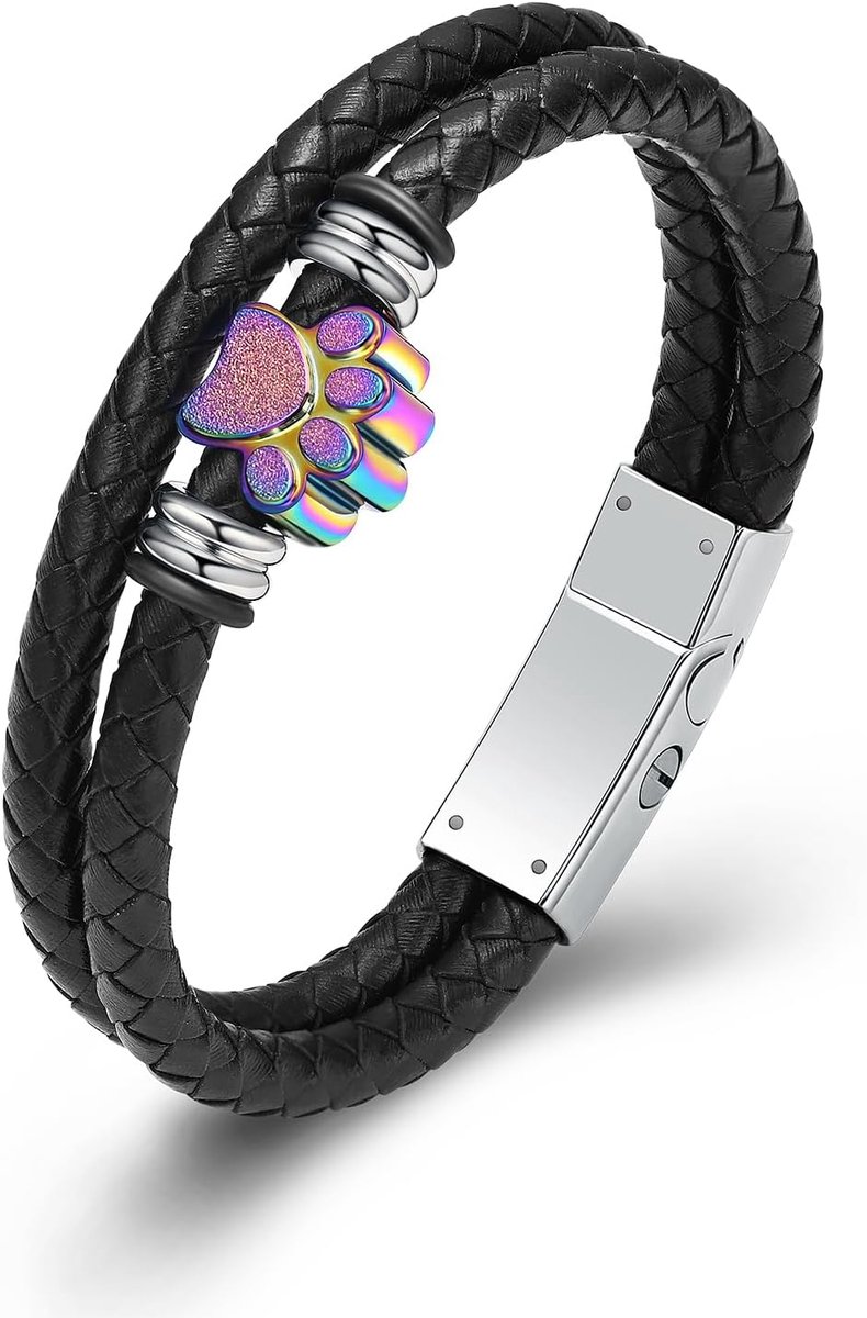 – hondenpoot urn-armband voor as, gevlochten lederen crematiearmband, urn-sieraad voor hond of kat, gedenkarmband, aandenken