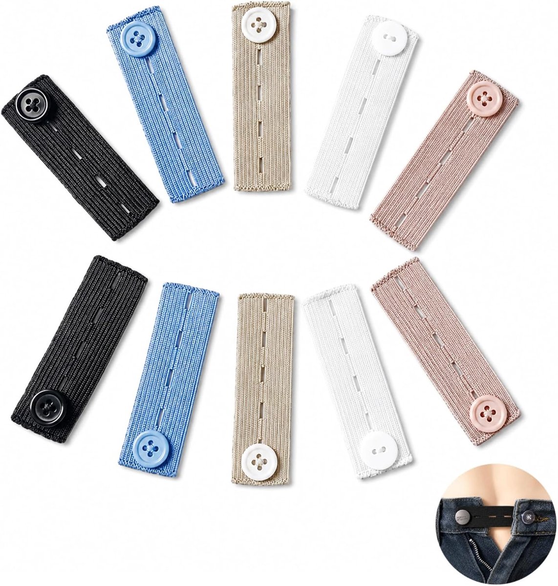 10 stuks, verstelbare elastische tailleverlenging, broekknoopverlenging voor mannen en vrouwen, broekverlenging voor jeans en jurk