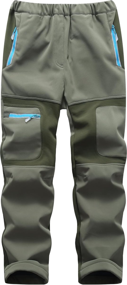 Softshellbroek Skibroek Gevoerd Waterdicht Thermobroek Warm Winter Winddicht Sneeuwbroek Wandelbroek voor jongens meisjes KZ6056-Armygreen-134-140