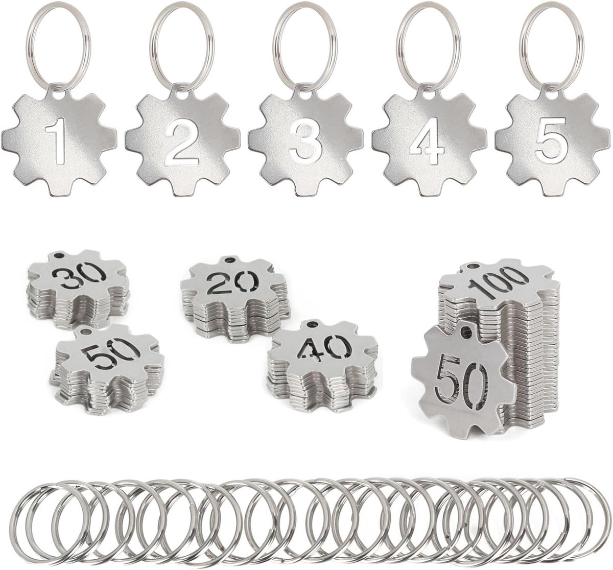 genummerde sleutelhangers, 304 roestvrijstalen nummerlabels met ringen, metalen sleutelhangers voor organisatie