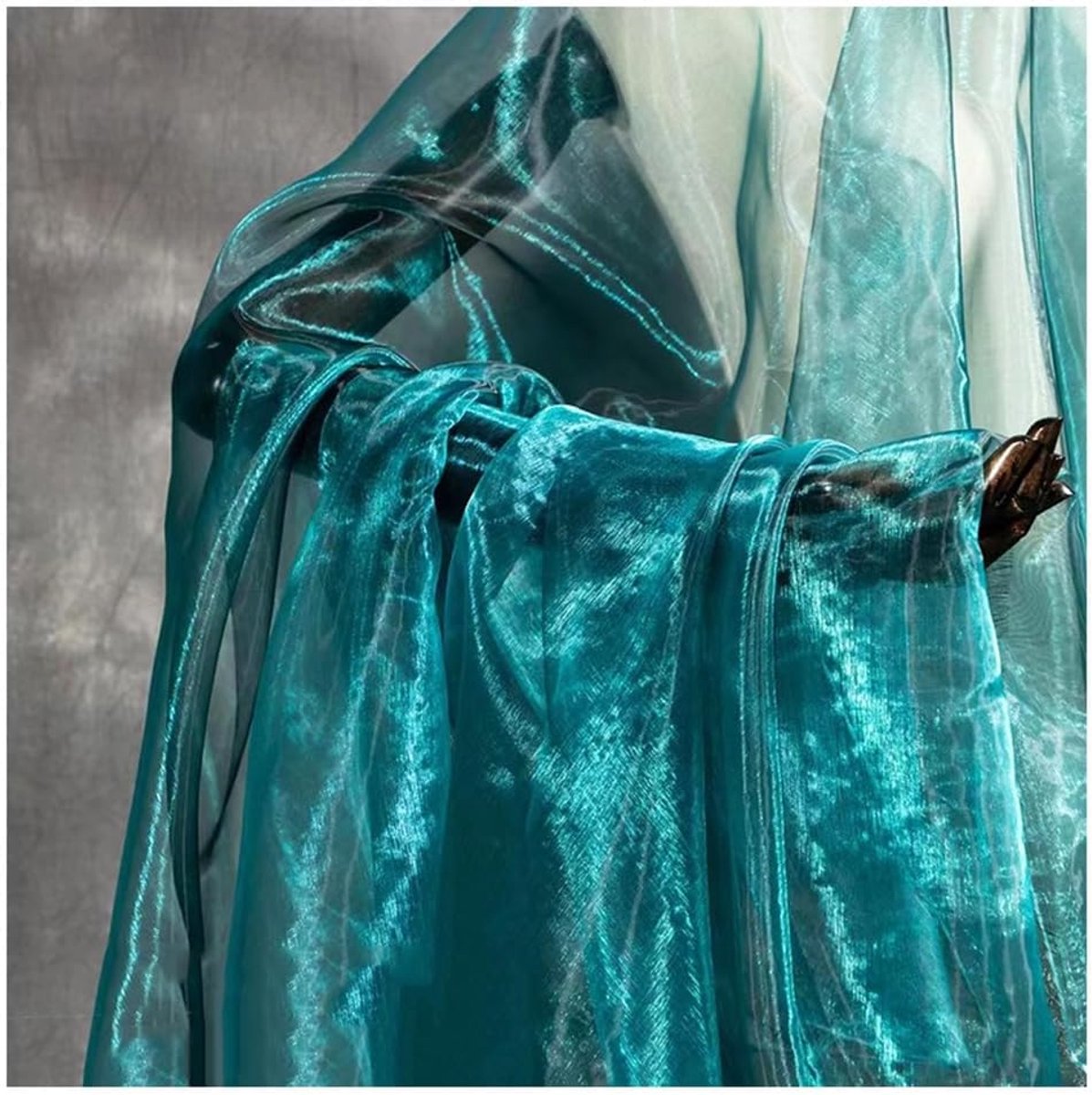 Stof, pauwenblauw 2m*150cm, gradiënt organza kantstof, magisch glanzend stoffenband, kleurrijke transparante stoffen voor naaien, tule stof, decoratieve stof voor DIY