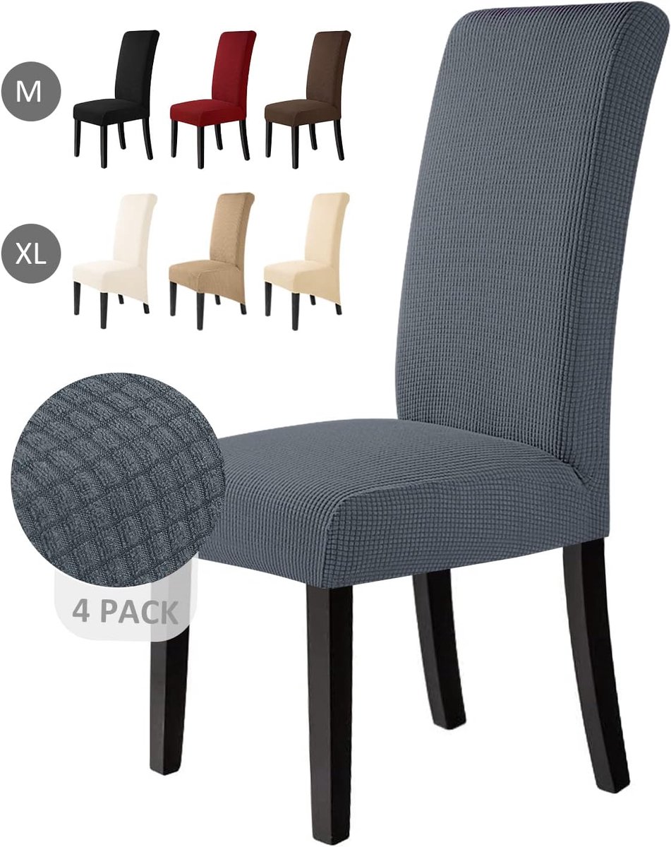 Eetstoelhoezen Stoelhoezen voor Eetkamerstoel Verwijderbare Wasbare Stoelhoezen voor thuis, restaurant, hotel Decor (4 Stuks, Donkergrijs)-M
