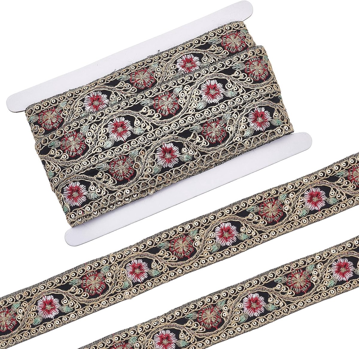 Vintage jacquard-band, 10 m, geborduurde linten met gevlochten bloemen, etnische rand met bloemenpailletten, jacquard-band in boho-stijl om te naaien