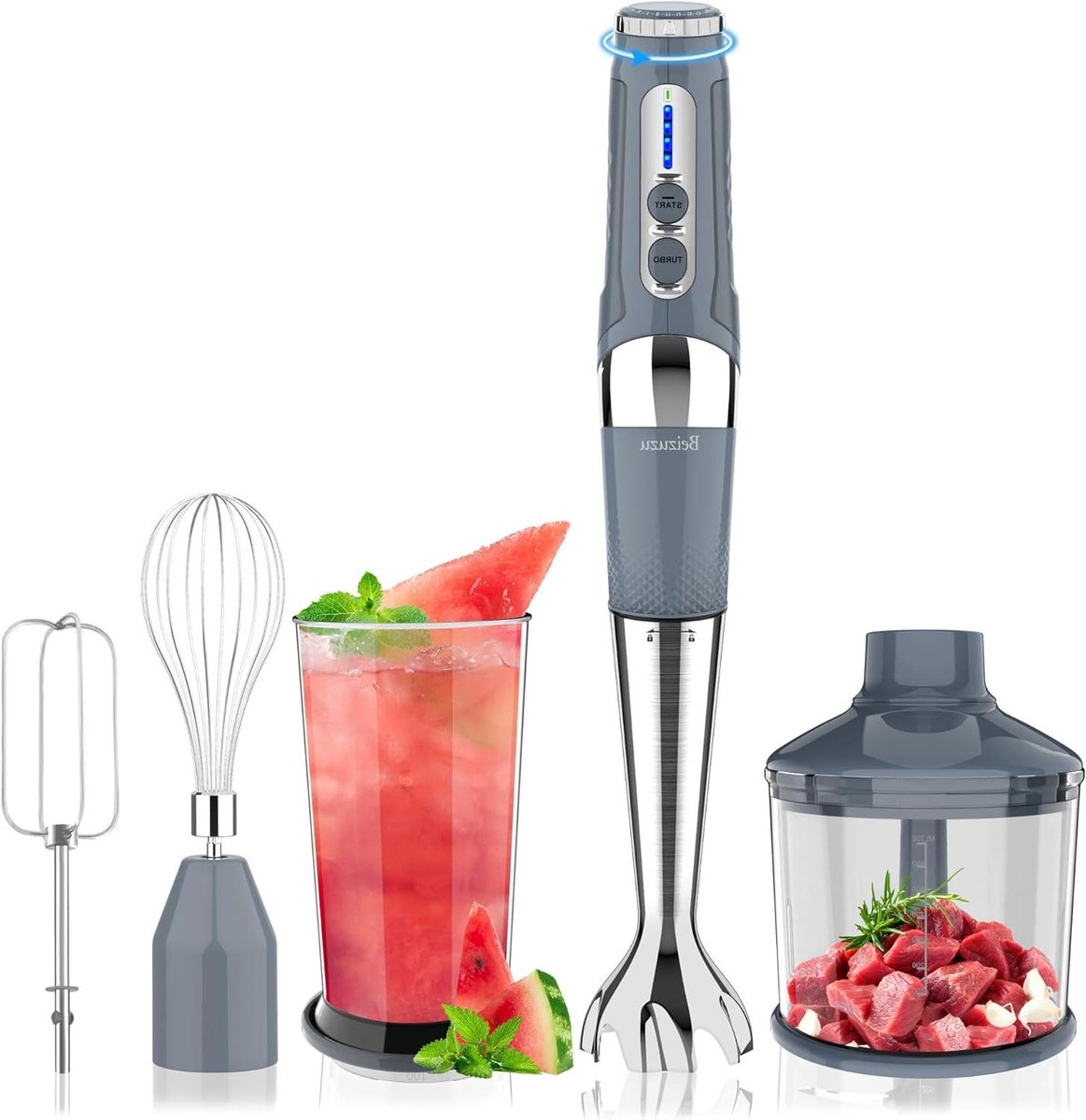 Draadloze Handmixer - Staafmixer Blender - Maaltijden Bereiden - 4-in-1 Accessoires - 700 ml - Grijs