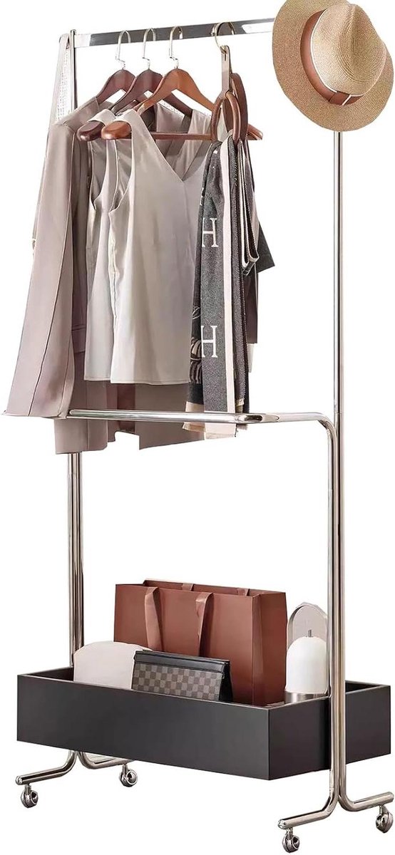 Kapstok met wieltjes - Kledingrek staand - Kleding organiseren - Dubbele stangen - 765 x 395 x 177 cm