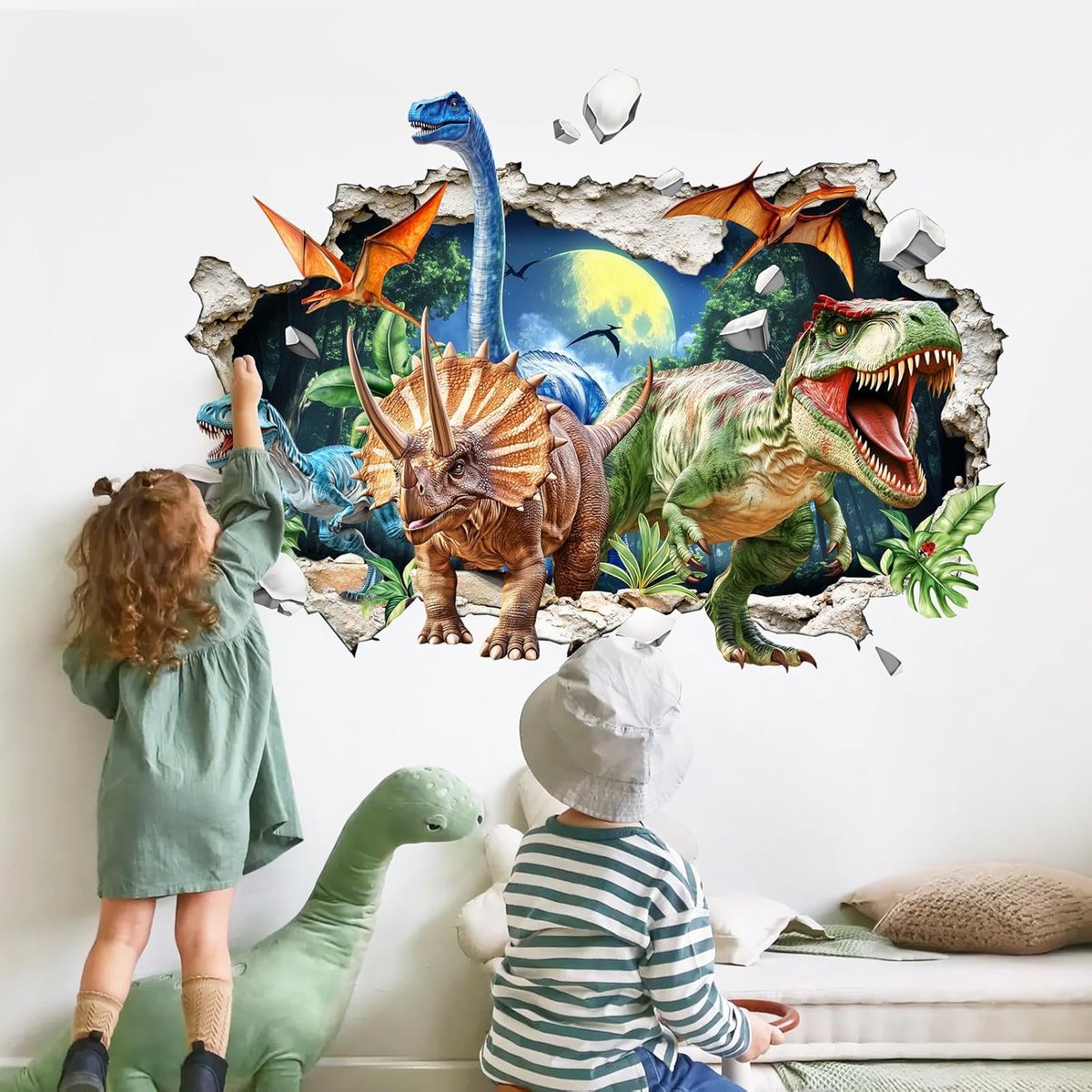 Muurstickers dinosaurussen 3D XXL - vinyl - veilig en waterproof - perfect voor kinderkamer - SnelShoppen