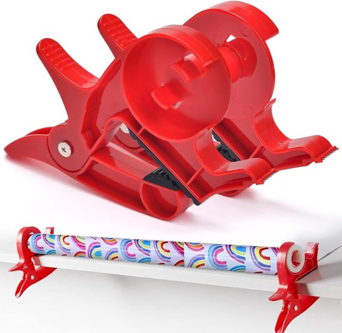 Cadeaupapier Snijder voor Rollen, 2 Stuks Tafelklem voor Inpakpapier met Tesafilm Roller, Perfect voor Kerst, Verjaardagen en Feestdagen