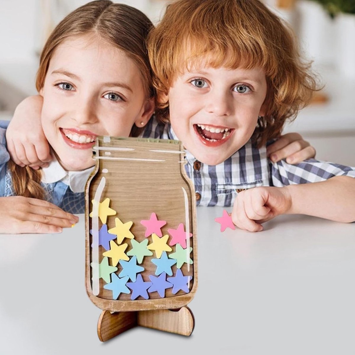Sterpotje Beloningssysteem - Motiverende Pot - Positief Gedrag Stimuleren - Visuele Herinnering - 14 x 21 x 1 cm - Houtkleur