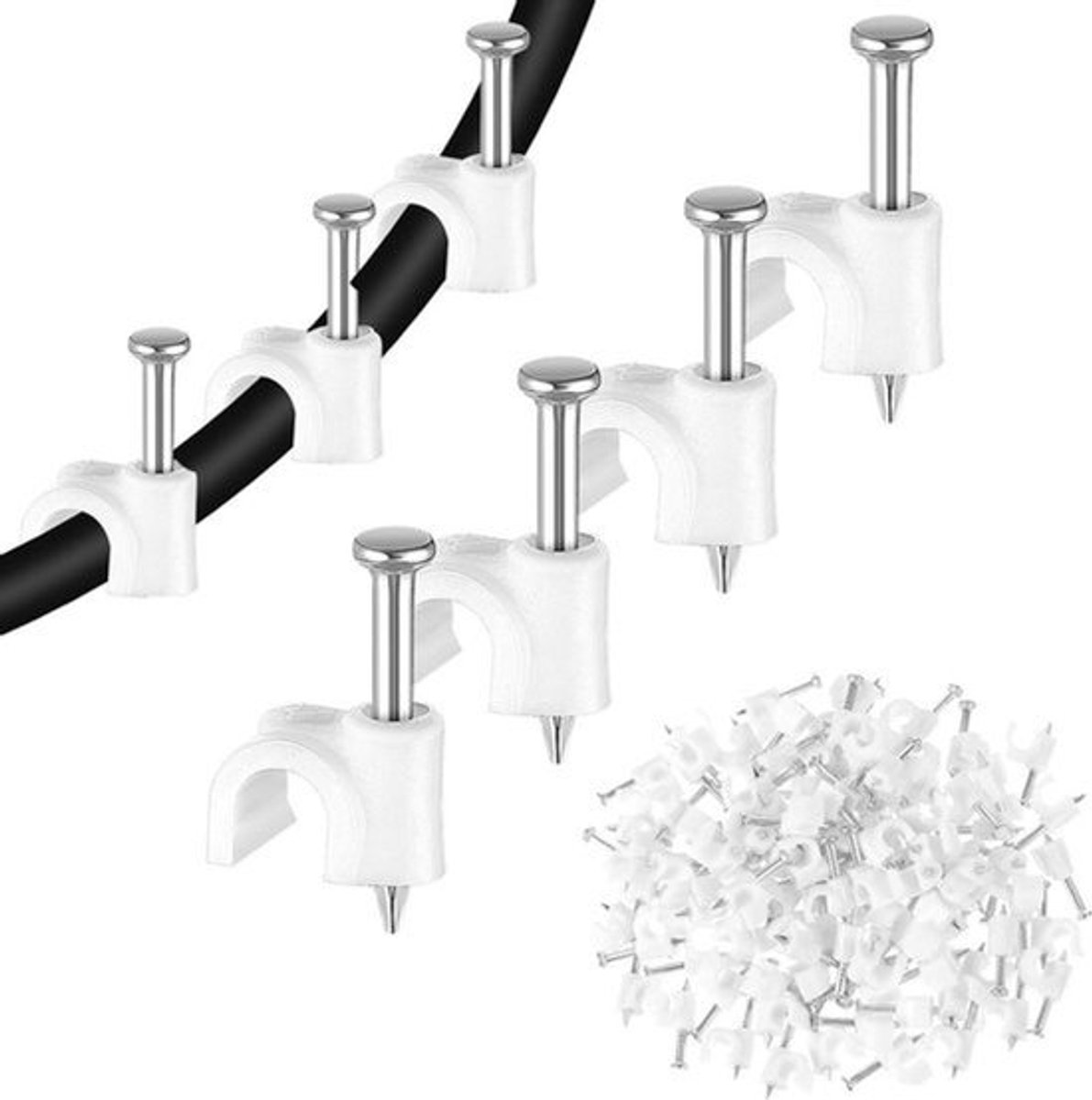 100 stuks nagelklemmen met nagelkabelhouder - wandkabelbevestigingen voor kabelmanagement (6 mm, wit)