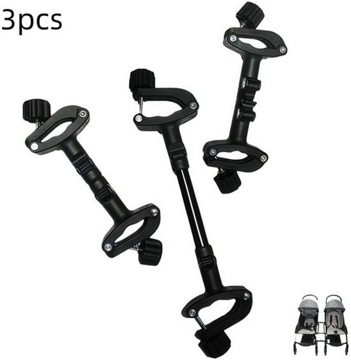 3 stuks - Dubbele kinderwagen connector naast elkaar - Tandem kinderwagen connectoren - universele kinderwagen connector - dubbele kinderwagenconnector - voor twee kinderwagens - 20×9cm -zwart
