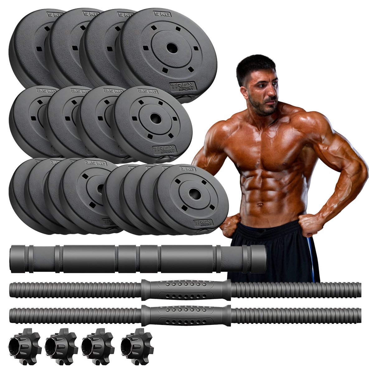 Merkloos Verstelbare dumbbellset 40kg met kettlebellhandvat en halterconnector