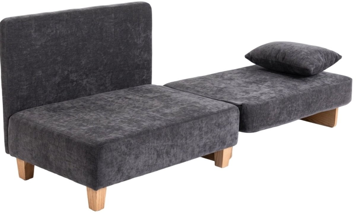 Slaapfauteuil 2 In 1 Met Bedfunctie En 2 Kussens - Opvouwbare Fauteuil Met Zijvakken En Houten Poten - Voor Woonkamer En Logeerkamer - Stof Donkergrijs