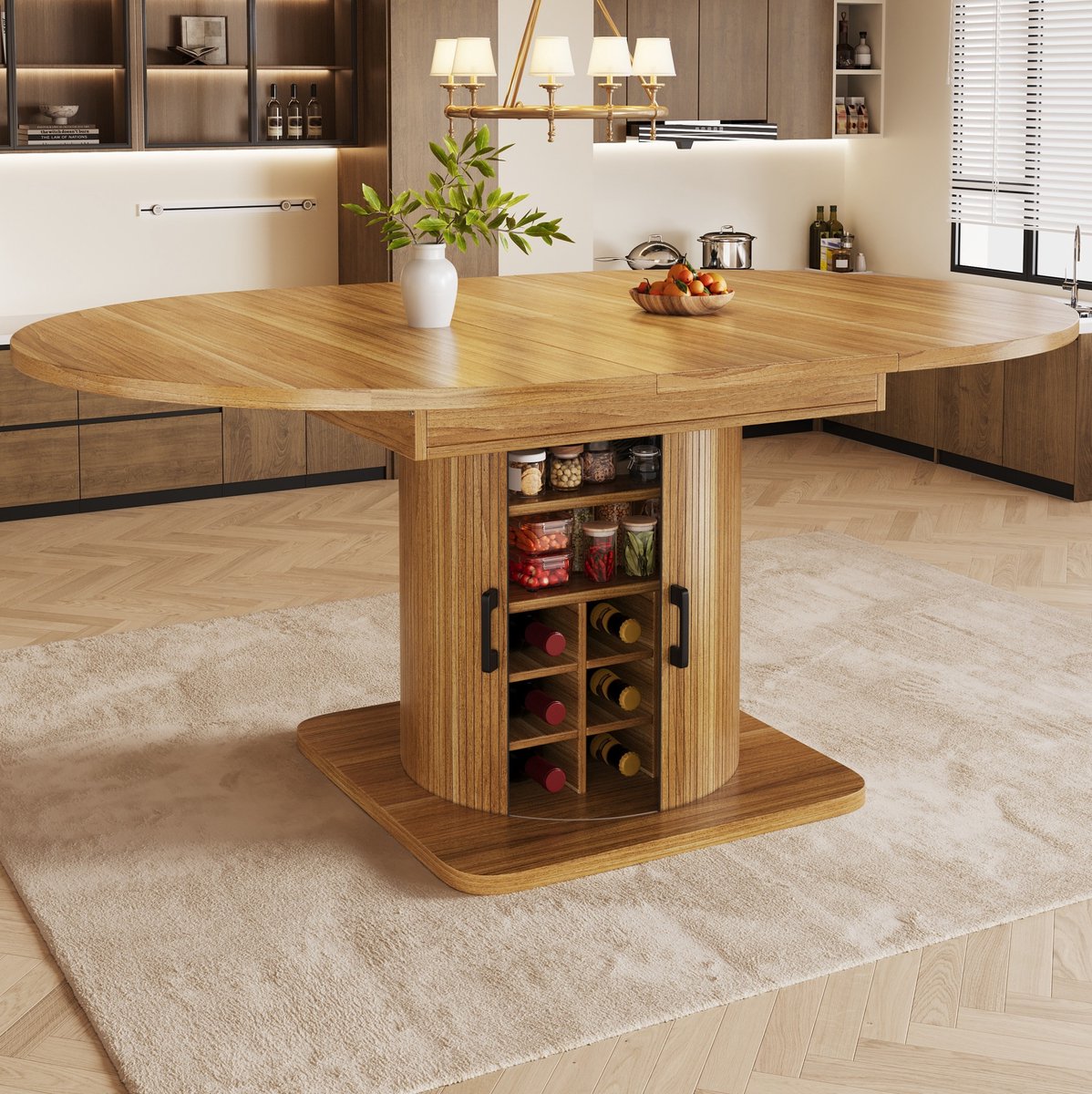 MODFU Uitschuifbare Eettafel - Opbergruimte - MDF Metaal - Donkerbruin - 118-158 Cm