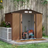 Tuinhuis Metaal, Metalen Schuurtje, Tuinberging Metaal, Tuinhuis/Gereedschapsschuur/Tuinschuur Met Basisframe En Schuifdeuren, Weerbestendig Staal, Bruin, 213 X 130 X 185 Cm
