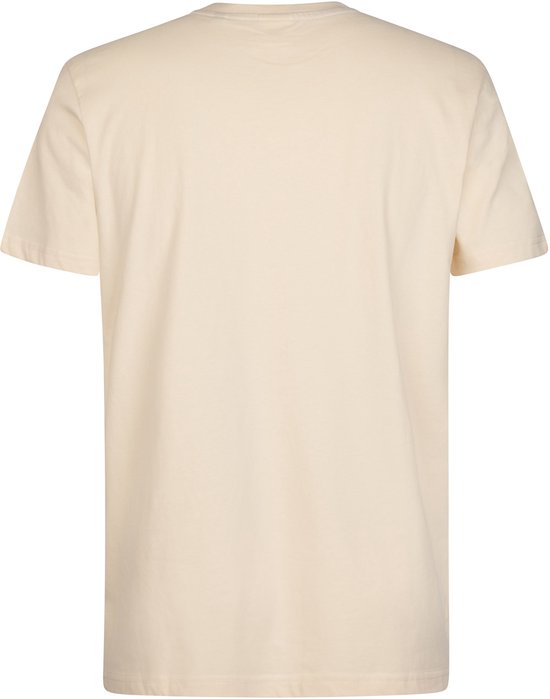 Crèmekleurig T-shirt met korte mouwen, de achterkant is effen.