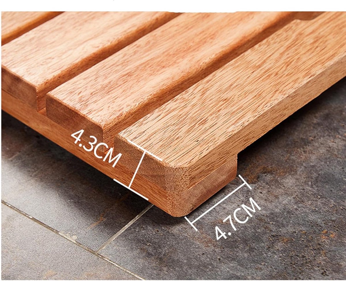 Douchemat Bamboe - Houten Badmat - Veilig Douchen - Antislip Rubberen Voetjes - 60x90cm - Natuurlijk Hout — cadeau in Wonen & Interieur - foto 3