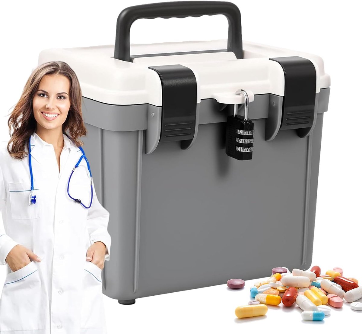 Opbergbox met slot - Draagbare kluis - Veilige opslag - Combinatieslot beveiliging - 4 liter capaciteit - Grijs