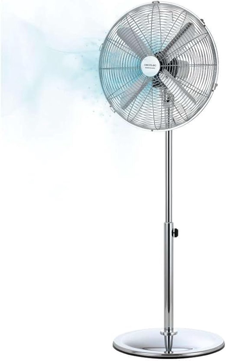 Staande Ventilator - Retro Ventilator - 50 Watt - Chroom Afwerking - 4 Ventilatorbladen - 3 Snelheden - Oscillerend - In Hoogte Verstelbaar - Veiligheidsrooster - Vloerventilator