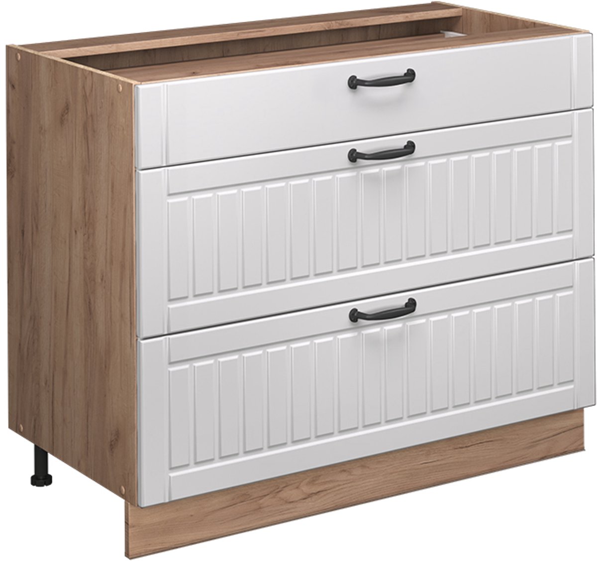 Vicco Keukenonderkast Fame-Line, Wit Landhuis/Goudkleurig Eiken, 100 cm zonder werkblad