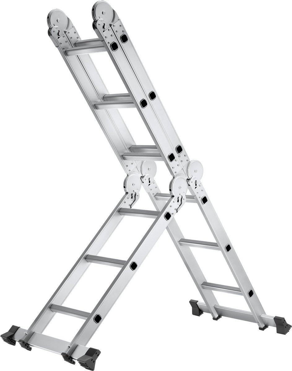 tectake® 6-in-1 Multifunctionele Aluminium Ladder - 352 cm - Antislip - 12 Treden - Aanlegladder - Sta-Ladder - Werkplatform - Steiger - Overhangladder - Trapladder - Inschuifbaar – foto 4