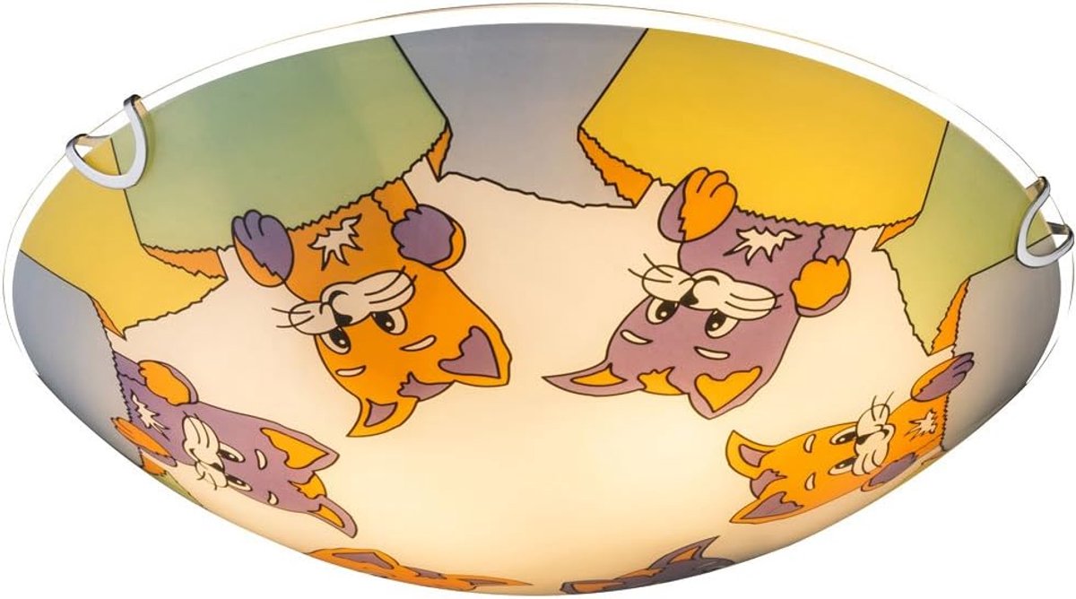 Kinder Plafondlamp - Kinderlamp Katten - Kinderkamer Verlichting - Glazen Lampenkap - 30 x