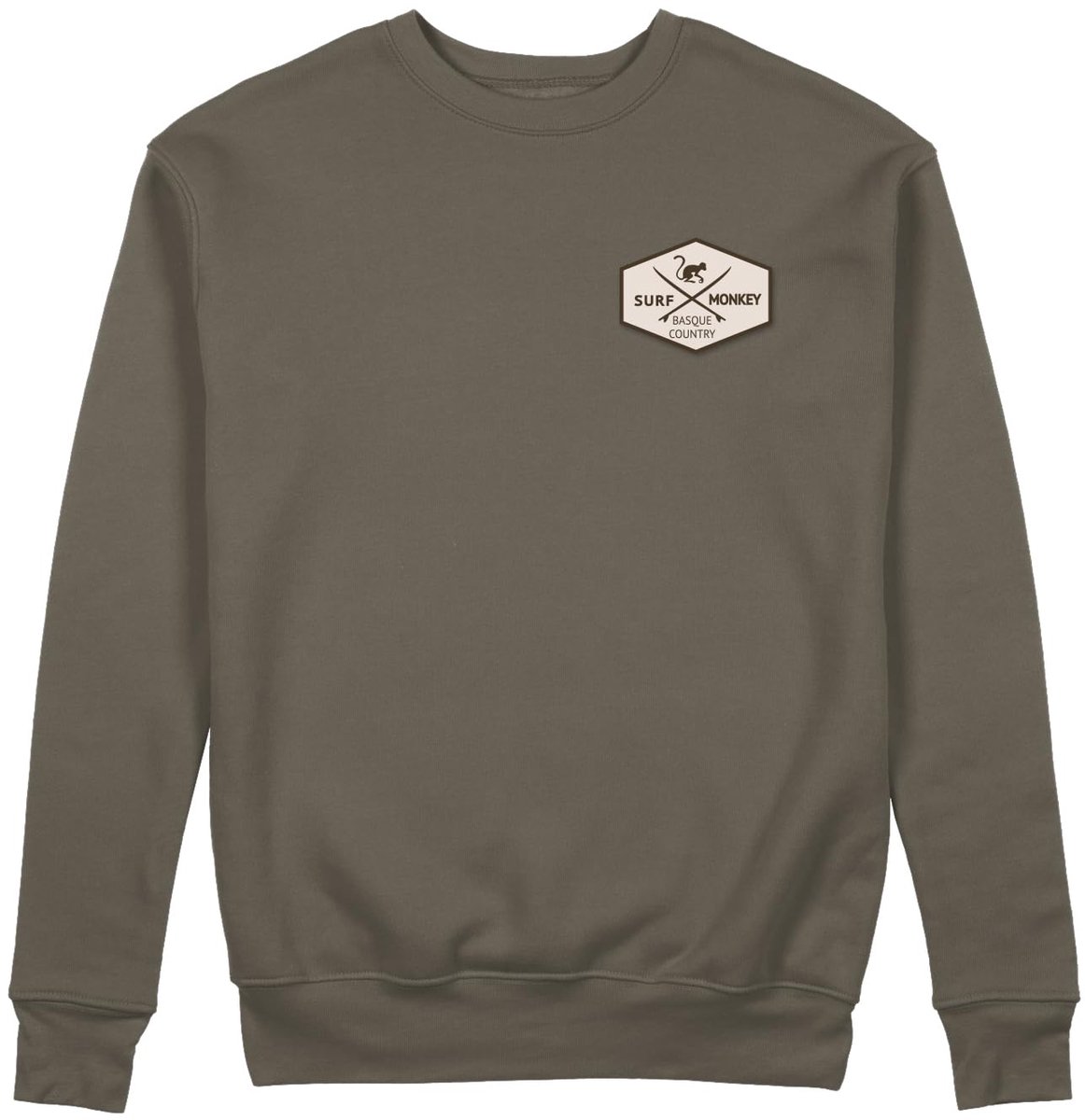 Sweatshirt met patches - Ronde hals / Volwassenen (Olijfgroen - L)
