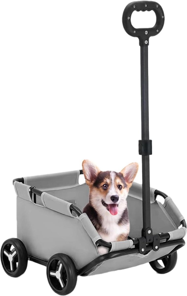 Huisdier Kinderwagen - Hondenkar Kattencar - Comfortabel Reizen - Opvouwbaar Ontwerp - 583 x 408 x 16 cm - Grijs