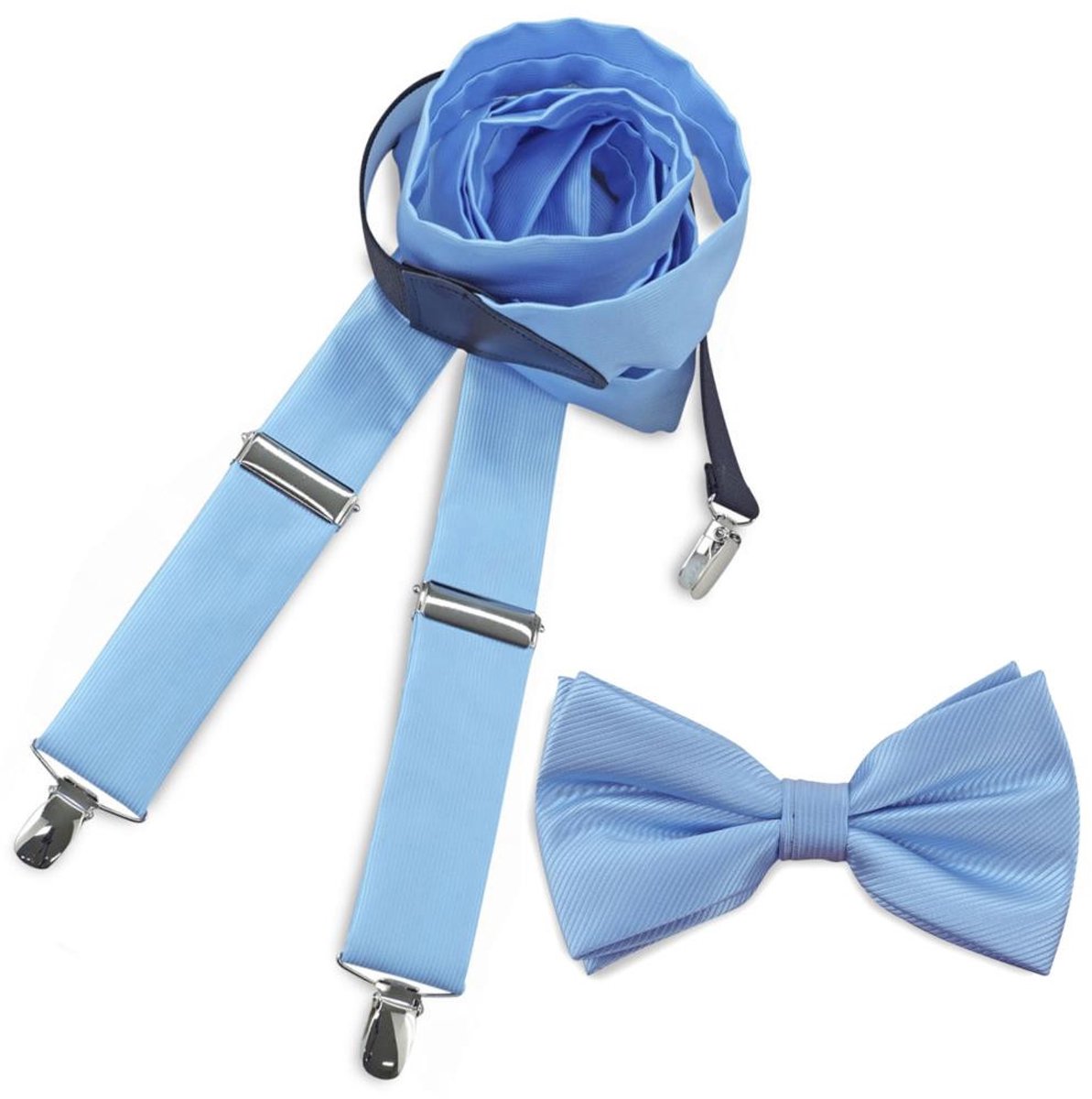 Baxter & Bow - Bretels & Vlinderdas Set Heren Lichtblauw - Polyester Repp Bretels met vlinderdas - lichtblauw