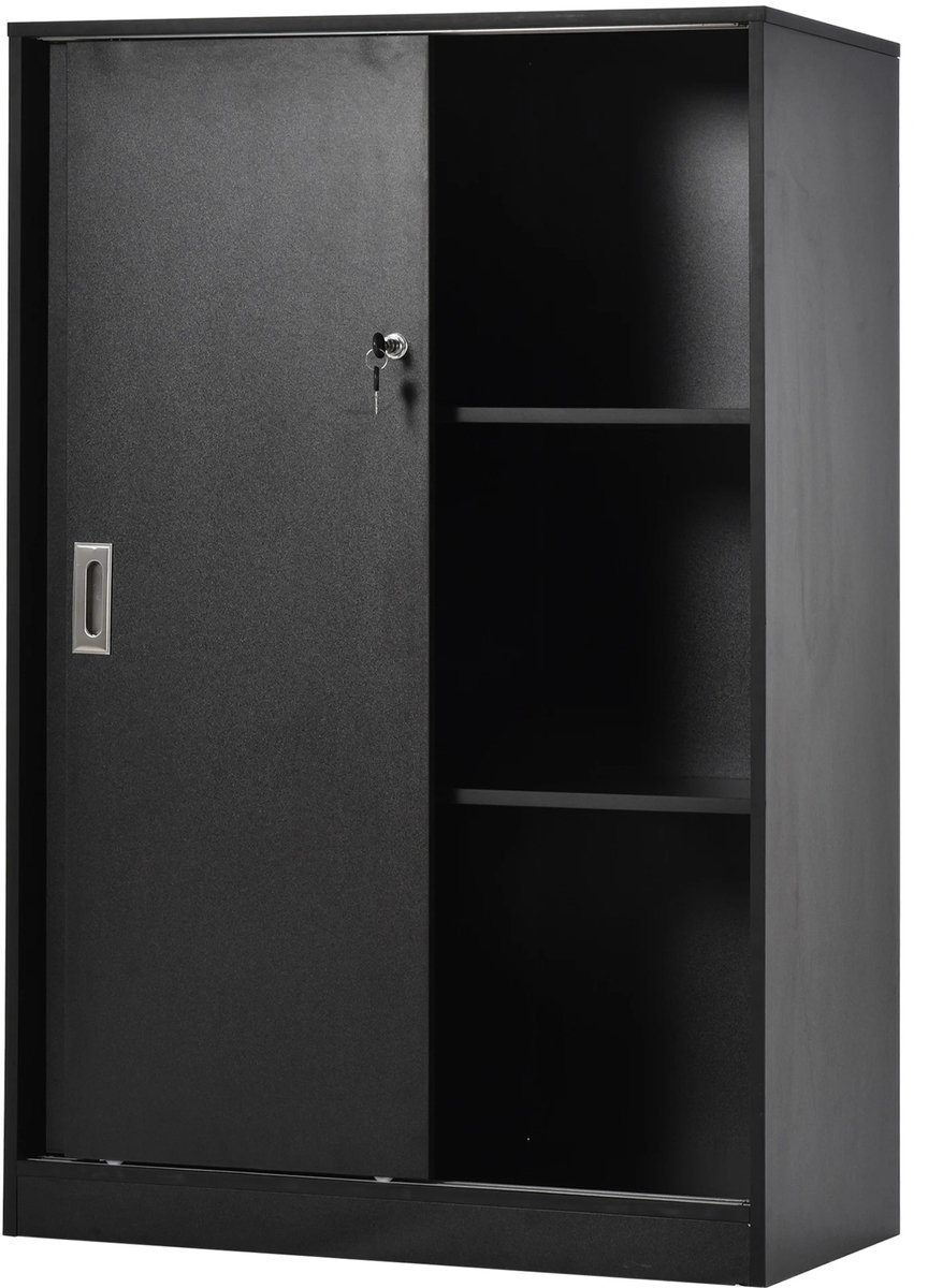 M Goods M-Goods - Archiefkast met Schuifdeur - Dossierkast Afsluitbaar - Opbergkast Kantoor - 80 x 40 x 120 cm - Zwart