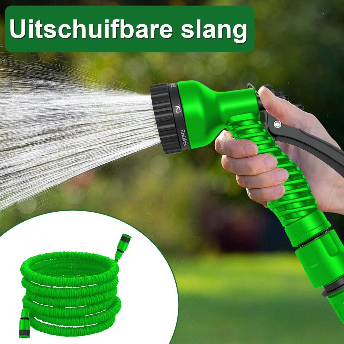 Uitschuifbare Tuinslang / Flexibele Slang – 15 meter (50FT) – Groen – 0,4 MPa werkdruk – Licht, knoopvrij & zelfoprollend – Voor tuin, auto, terras & planten – Incl. handleiding thumbnail 4